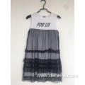 Girls knit fashion print black net dress